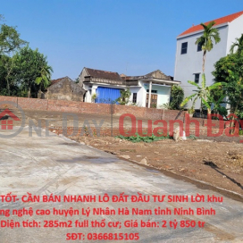 GREAT PRICE - URGENT SALE OF PROFITABLE INVESTMENT LAND PLOT in the high-tech zone of Ly Nhan district, Ha Nam province, Ninh Binh province. _0