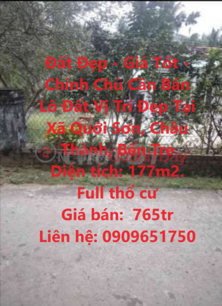Beautiful Land - Good Price - Owner Needs to Sell Land Lot in Beautiful Location in Quoi Son Commune, Chau Thanh, Ben Tre Sales Listings