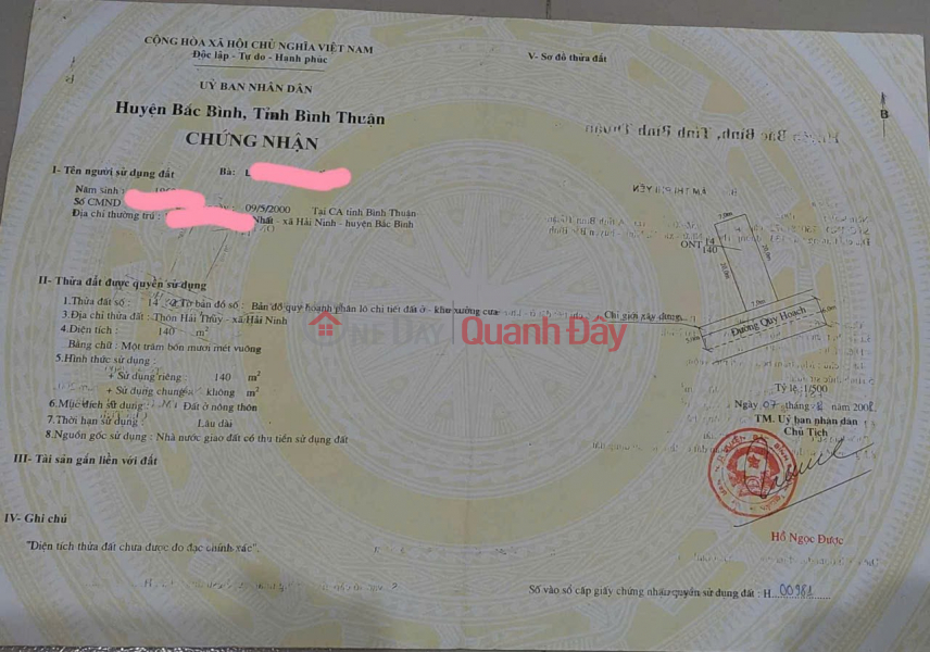 ĐẤT ĐẸP – GIÁ TỐT – CHÍNH CHỦ CẦN BÁN GẤP tại Xã Hải Ninh, Huyện Bắc Bình, Bình Thuận Niêm yết bán