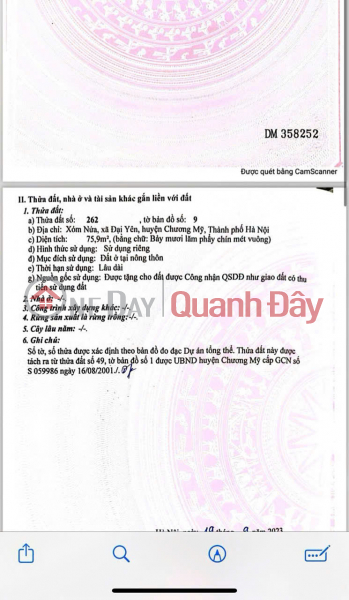 The owner sells a 76m² plot of land in Dai Yen commune, Chuong My, Hanoi. The land is a corner plot with a frontage of 5.6m. Oc street Vietnam Sales đ 2.5 Billion