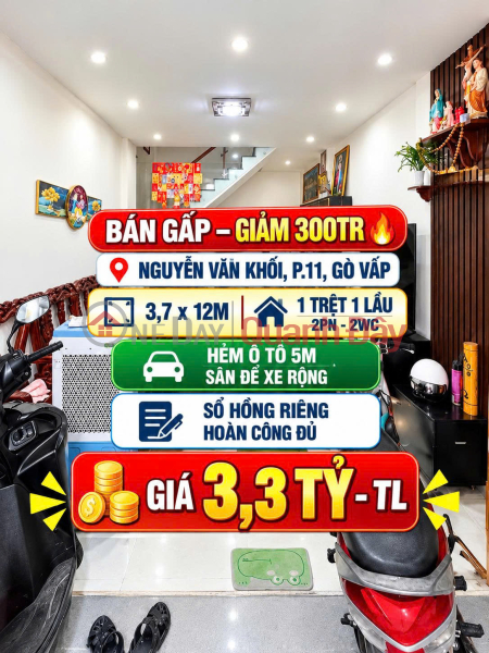 Bán nhà hẻm xe hơi thông Nguyễn Văn Khối Gò Vấp 45m2 chỉ 3.3 tỷ Niêm yết bán