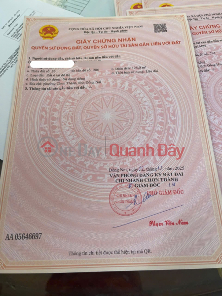 CHÍNH CHỦ Cần Bán Lô Đất Khu tái định cư Giai đoạn 1 KCN Becamex Chơn Thành, Bình Phước Niêm yết bán