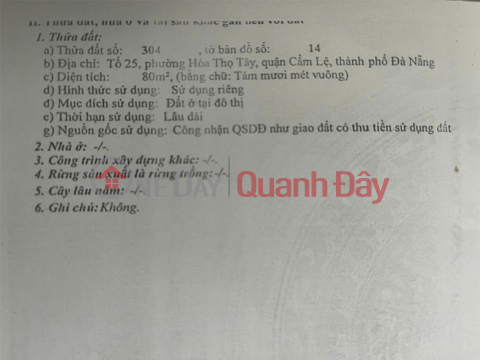 OWNER NEEDS TO SELL A PLOT OF LAND WITH FRONTAGE NEAR HOA CAM OVERPASS, CAM LE DISTRICT, DA NANG CITY _0
