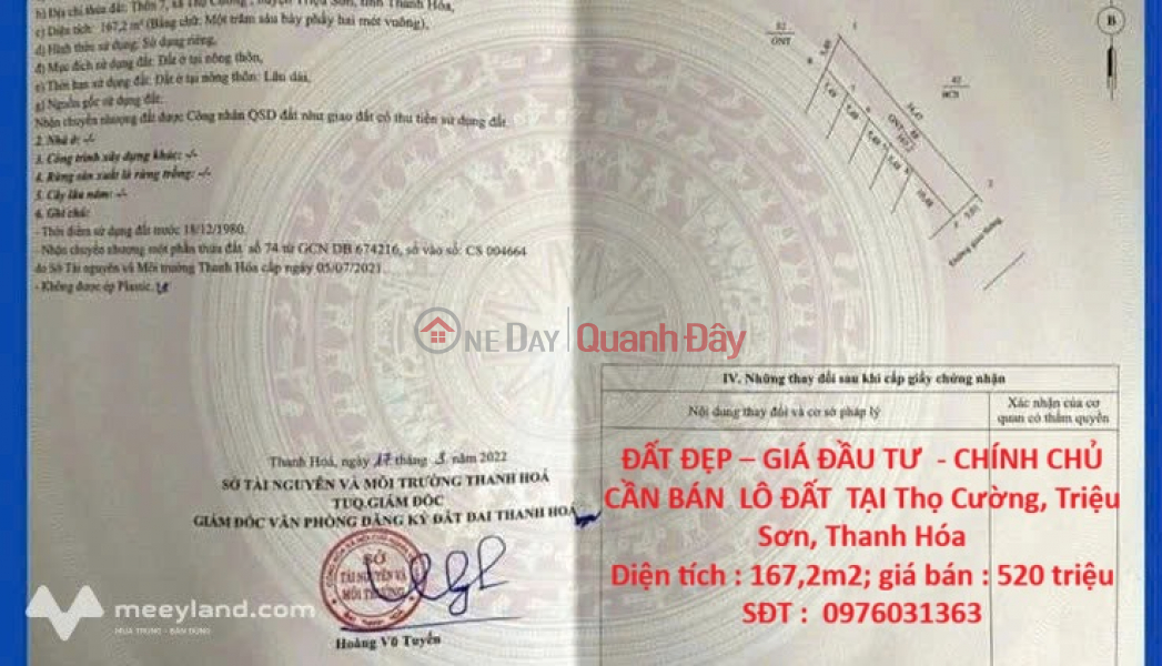 PRIME LOCATION - INVESTMENT OPPORTUNITY - OWNER SELLING LAND PLOT IN THO CUONG, TRIEU SON, THANH HOA Sales Listings