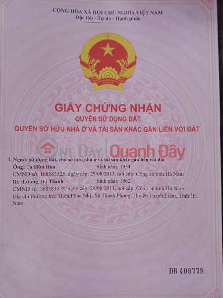 Property Search Vietnam | OneDay | Nhà ở | Niêm yết bán | ĐẤT CHÍNH CHỦ - GIÁ TỐT - Cần Bán Nhanh Lô Đất tại Thanh Liêm, Hà Nam