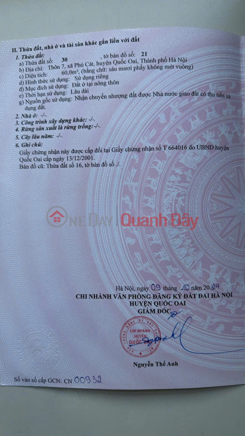 BÁN LÔ ĐẤT ĐẸP - VỊ TRÍ ĐẸP TẠI THÔN 7, XÃ PHÚ CÁT, QUỐC OAI, HÀ NỘI _0