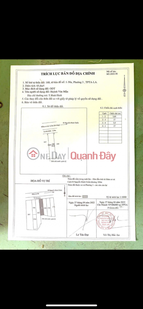 ĐẤT ĐẸP –GIÁ TỐT - CHÍNH CHỦ BÁN NHÀ ĐẤT TẠI 5/8 Cư Xá A Phường 3 - TP Tân An - Long An _0