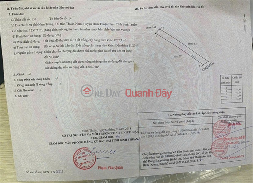BEAUTIFUL LAND - GOOD PRICE - Owner Needs to Sell Land in BINH THUAN, WITH PLANNING ROAD RUNNING IN THE MIDDLE Sales Listings