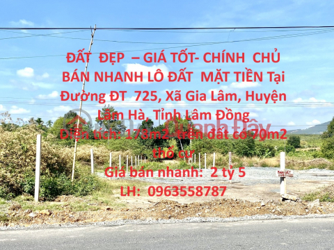 ĐẤT ĐẸP – GIÁ TỐT- CHÍNH CHỦ BÁN NHANH LÔ ĐẤT MẶT TIỀN Tại Đường ĐT 725, Xã Gia Lâm, Lâm Hà _0