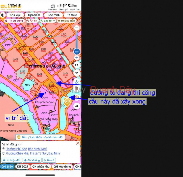Land for sale with an area of 48.6 m² (6.8m frontage) in Chau Khe Ward, Tu Son City, Bac Ninh Province (Phu Ward). Sales Listings