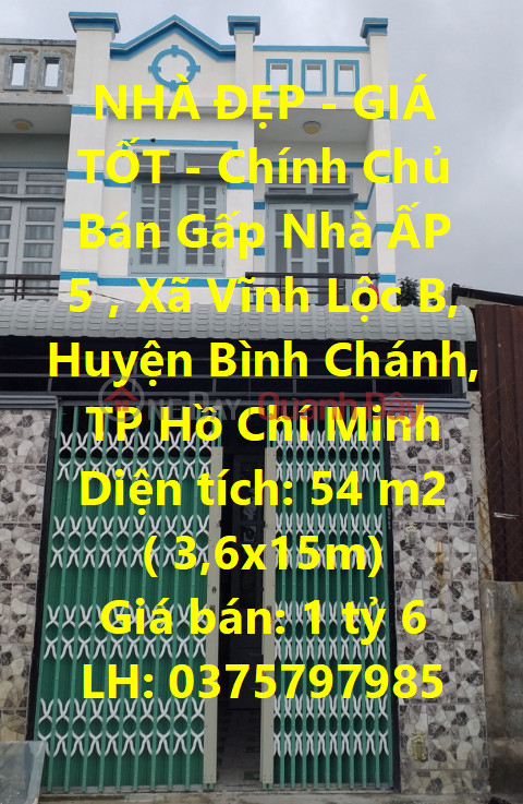 NHÀ ĐẸP - GIÁ TỐT - Chính Chủ Bán Gấp Nhà Xã Vĩnh Lộc B, Huyện Bình Chánh, TP Hồ Chí Minh _0