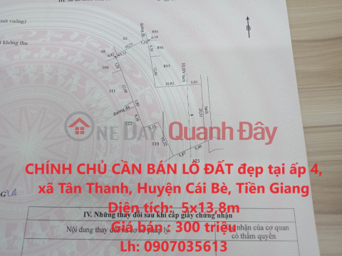 CHÍNH CHỦ CẦN BÁN LÔ ĐẤT đẹp tại ấp 4, xã Tân Thanh, Huyện Cái Bè, Tiền Giang _0