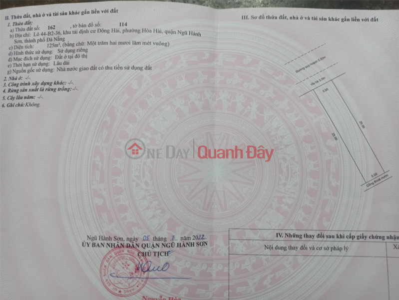 Own Land Lot Dong Hai Resettlement, Nguyen Thuc Duong Street, Hoa Hai, Ngu Hanh Son, Da Nang City Sales Listings