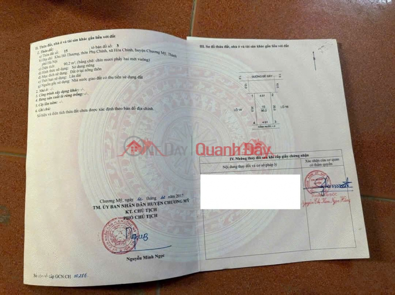 đ 40 Million OWNER NEEDS TO SELL 90.2M2 LAND LOT IN HOA CHINH-CHUONG MY-HANOI