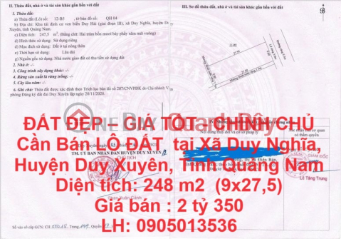 ĐẤT ĐẸP – GIÁ TỐT - CHÍNH CHỦ Cần Bán LÔ ĐẤT tại Xã Duy Nghĩa, Huyện Duy Xuyên, Tỉnh Quảng Nam _0