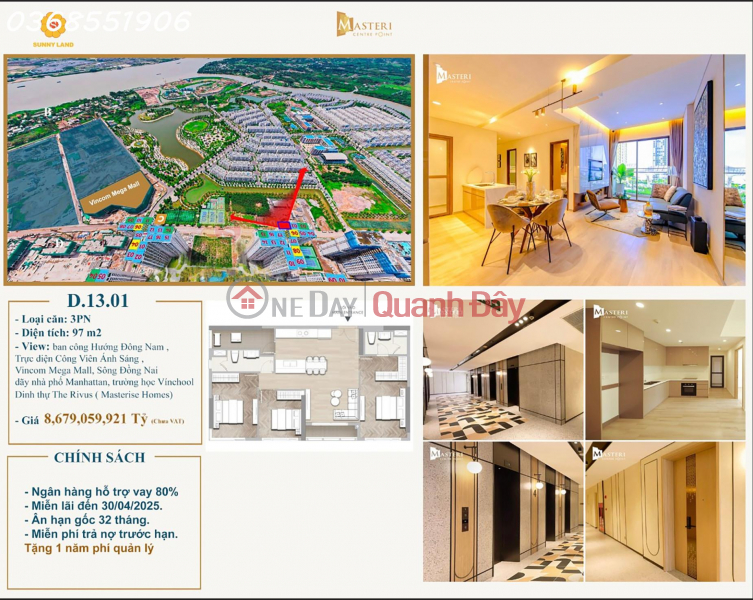 Property Search Vietnam | OneDay | Nhà ở Niêm yết bán, Cần Bán Căn Góc Đặt Biệt 3PN Masteri Central Point Trực Diện View Sông, Biển Hồ