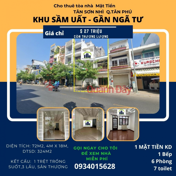 SỐC- Cho thuê nhà mặt tiền Tân Sơn Nhì 72m2, 3 Lầu+ST, 27Triệu-NGAY NGÃ TƯ Niêm yết cho thuê