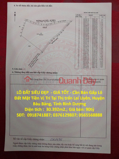 LÔ ĐẤT SIÊU ĐẸP - GIÁ TỐT - Cần Bán Gấp Lô Đất Mặt Tiền Vị Trí Tại Huyện Bàu Bàng, Tỉnh Bình Dương _0