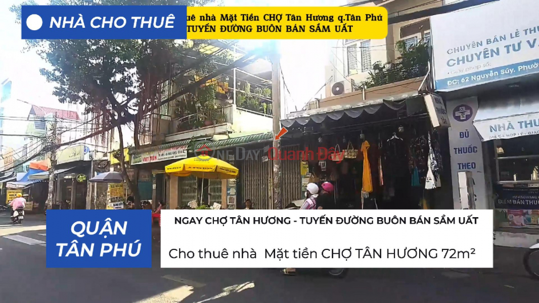 House for rent, frontage on TAN HUONG MARKET, 72m² - 18 million Rental Listings