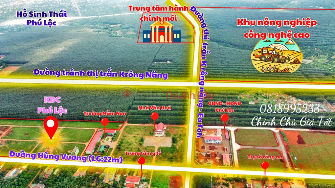 Bán Đất Mặt Tiền đường Hùng Vương 22m Ngay Trung tâm Hành Chính Mới Krông Năng - Đak Lak Niêm yết bán