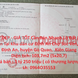 BEAUTIFUL LAND - GOOD PRICE For Quick Sale Front Lot In Dinh An Residential Area Cho Soc Ven Go Quao _0