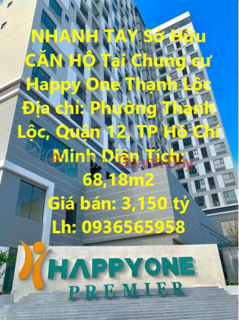 NHANH TAY Sở Hữu CĂN HỘ Tại Chung cư Happy One Thạnh Lộc _0
