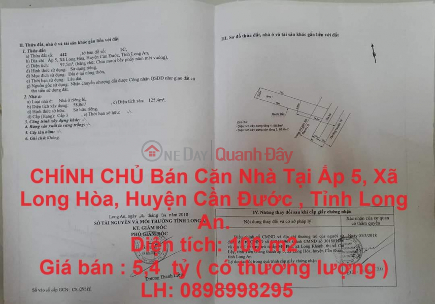 CHÍNH CHỦ Bán Căn Nhà Tại Ấp 5, Xã Long Hòa, Huyện Cần Đước , Tỉnh Long An. Niêm yết bán