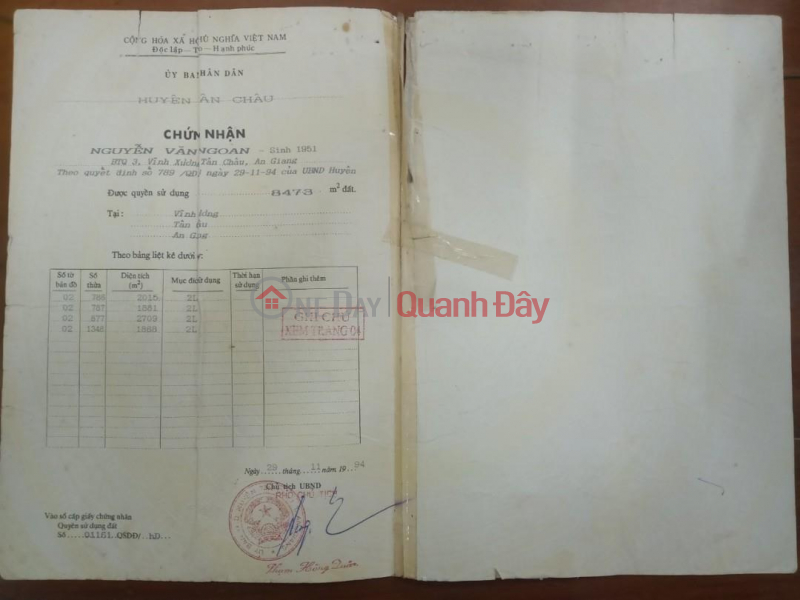 ĐẤT CHÍNH CHỦ– Cần Bán Lô Đất Full Thổ Cư Vị Trí Đẹp Tại Thị Xã Tân Châu - An Giang Niêm yết bán
