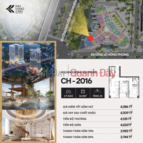 Selling 2-bedroom, 2-bathroom apartment at a great price at Golden Crown Hai Phong from only 3.7 billion (TTS 95%) - Area 62.5 m2 _0