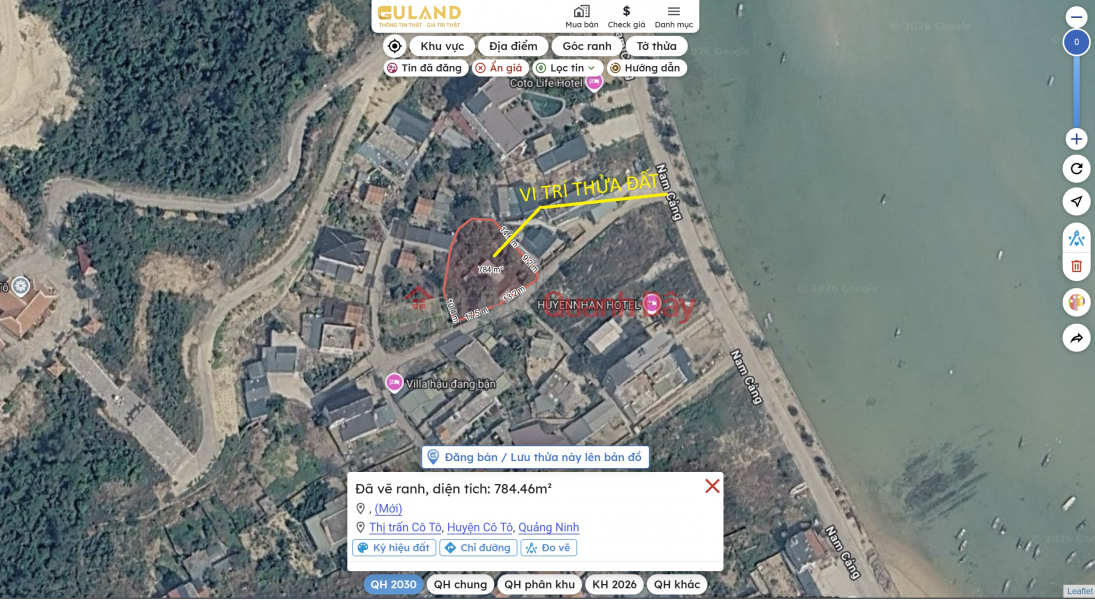 Land for sale in Co To town, Quang Ninh province, 781.4m2, fully residential land, suitable for building a homestay or resort. Sales Listings