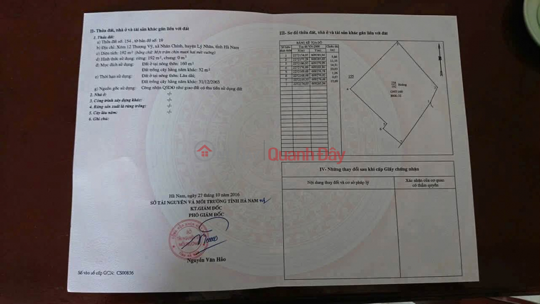 Bán lô đất 193m2 ( Mặt tiền lô góc : 2 mặt 13m) Tại Thôn Thượng Vỹ - Nhân Chính – Lý Nhân – Hà Nam. Niêm yết bán