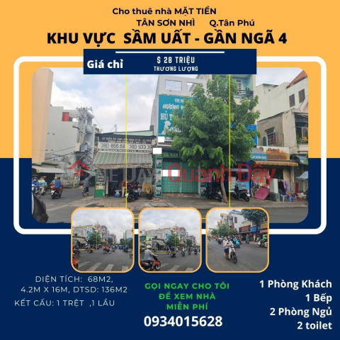 Cho thuê nhà Mặt Tiền Tân Sơn Nhì 68m2, 1Lầu, 28 triệu _0