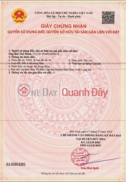 LÔ ĐẤT ĐẸP - CẦN BÁN LÔ ĐẤT Tại Đường Ba Sa Gò Mối Đức Lập Hạ, tây Ninh. Niêm yết bán