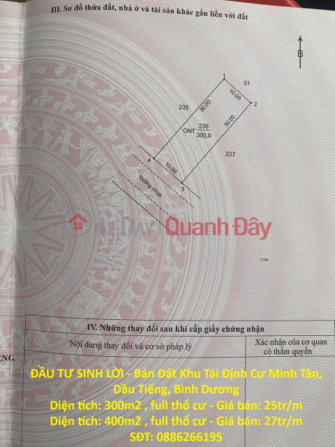 ĐẦU TƯ SINH LỜI - Bán Đất Khu Tái Định Cư Minh Tân, Dầu Tiếng, Bình Dương _0