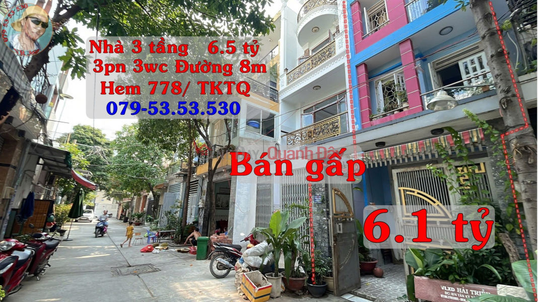 Bán gấp Nhà 3 tầng hẽm 778 Tân Kỳ Tân Quý, TpHCM. Đường ô tô giá giảm từ 6.5 tỷ còn 6.1 tỷ bán gấp Niêm yết bán