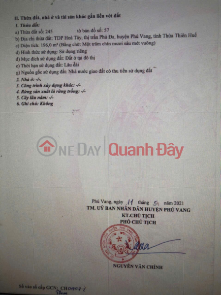 ĐẤT ĐẸP - GIÁ ĐẦU TƯ- CẦN BÁN LÔ ĐẤT KQH Hòa Tây Tại Phú Vang,TP.Huế, Thừa Thiên Huế Niêm yết bán