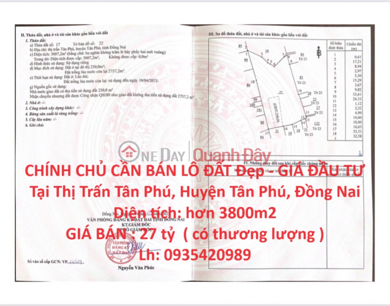 CHÍNH CHỦ CẦN BÁN LÔ ĐẤT Đẹp - GIÁ ĐẦU TƯ Tại Thị Trấn Tân Phú- Đồng Nai Niêm yết bán