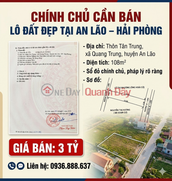 OWNER WANTS TO SELL A BEAUTIFUL PLOT OF LAND IN AN LAO – HAI PHONG, Vietnam | Sales, đ 3 Billion