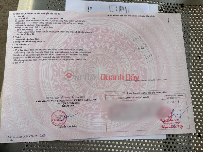 Bán 68m Thiết Binh Vân Hà chỉ hơn 4 tỷ đường ô tô tránh-giá 6x Niêm yết bán