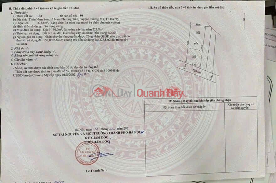 đ 5,5 tỷ CHÍNH CHỦ BÁN LÔ ĐẤT 373,8M TẠI NAM PHƯƠNG TIẾN-CHƯƠNG MỸ-HÀ NỘI