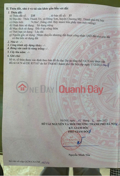 Property Search Vietnam | OneDay | Nhà ở Niêm yết bán | Lô góc 74,8m tại Phố Gốt, Đông Sơn, Chương Mỹ HN. Giá đầu tư cực đẹp