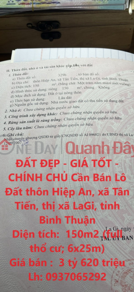 ĐẤT ĐẸP - GIÁ TỐT - CHÍNH CHỦ Cần Bán Lô Đất Tân Tiến - LaGi - Giá CỰC RẺ Niêm yết bán