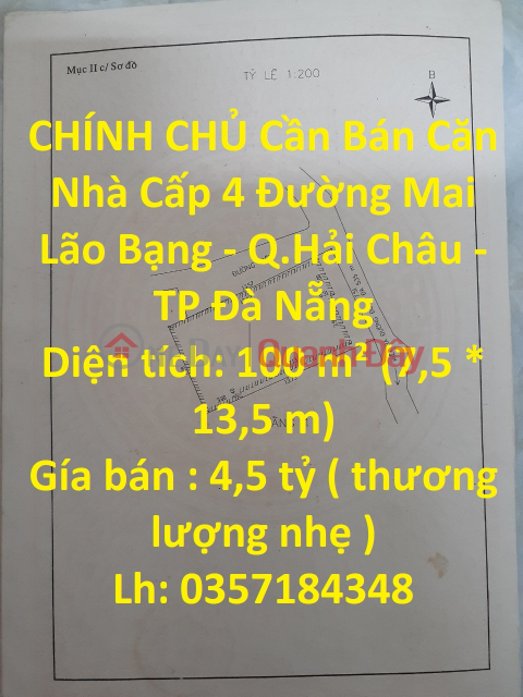 CHÍNH CHỦ Cần Bán Căn Nhà Cấp 4 Đường Mai Lão Bạng - Q.Hải Châu - TP Đà Nẵng _0