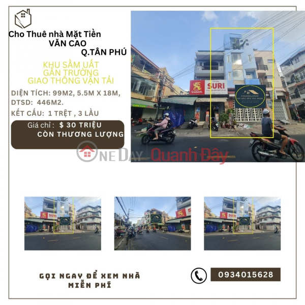 House for rent in front of Van Cao, 99m2, 3 floors ST, 30 Trieu, near Transport school Rental Listings