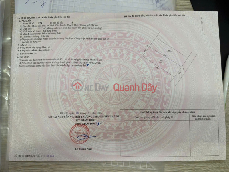 ĐẤT CHÍNH CHỦ - GIÁ TỐT BÁN GẤP LÔ ĐẤT Hơn 100m2 gần Đường 420, Yên Mỹ, Bình Yên, Thạch Thất, Hà Nội Niêm yết bán