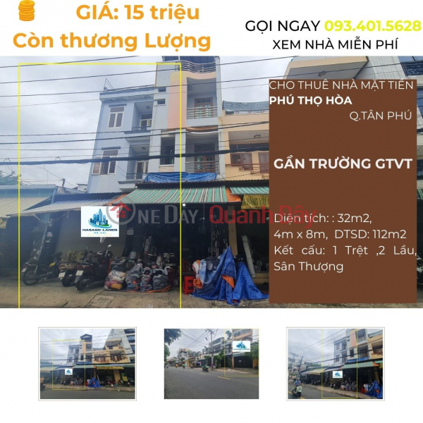 RARE- Front house for rent in Phu Tho Hoa, 32m2, 2nd Floor, 15 Million Rental Listings