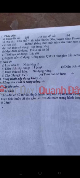 ĐẤT ĐẸP – GIÁ TỐT - Chính Chủ Cần Bán Lô Đất Vị Trí Đẹp Tại TT. Phước Dân, Ninh Phước, Ninh Thuận Niêm yết bán