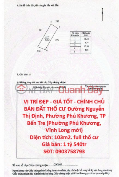 PRIME LOCATION - GOOD PRICE - OWNER SELLING RESIDENTIAL LAND Nguyen Thi Dinh Street, Phu Khuong Ward, Ben Tre City Sales Listings