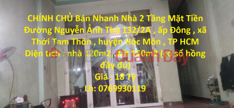 CHÍNH CHỦ Bán Nhanh Nhà 2 Tầng Mặt Tiền Đường Nguyễn Ảnh Thủ Tại Hóc Môn- HCM _0