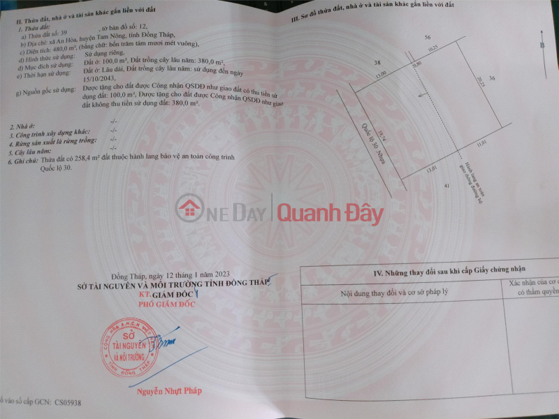 Property Search Vietnam | OneDay | Nhà ở, Niêm yết bán | CHÍNH CHỦ CẦN BÁN NHANH Lô Đất Tại QL30, Xã An Hòa, Huyện Tam Nông, Đồng Tháp